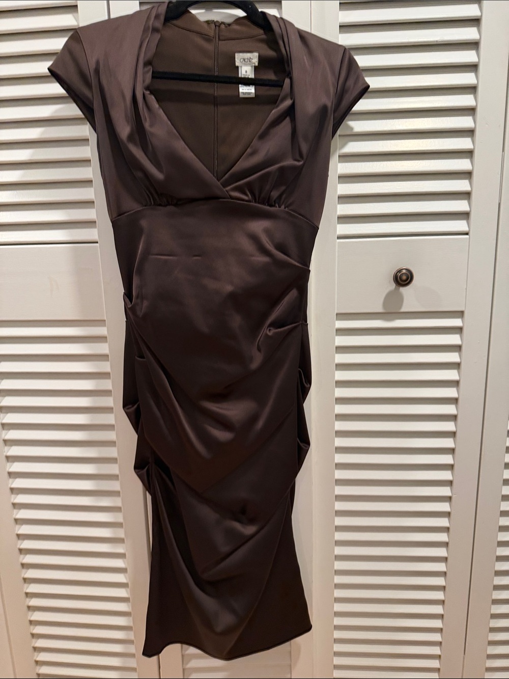 Cache Brown Satin Midi Dress with Draped Skirt
